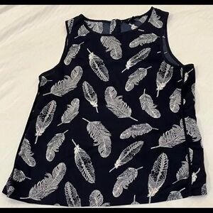 Women’s small Banana Republic Black Sleeveless Tank Top with Feather Print